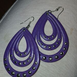 Purple Teardrop Earrings with Silver Accents